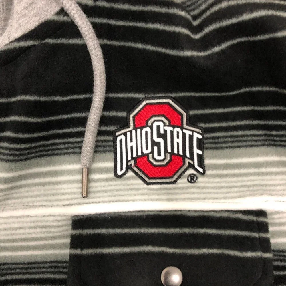 Colosseum Ohio State Striped Polar Fleece Full Zip Hoodie Sweater Mens Sz L Gray - Picture 2 of 8